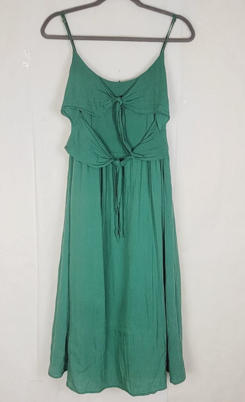 Farrow green front tie midi dress Size Medium Cotton Beachy Retro Cottagecore